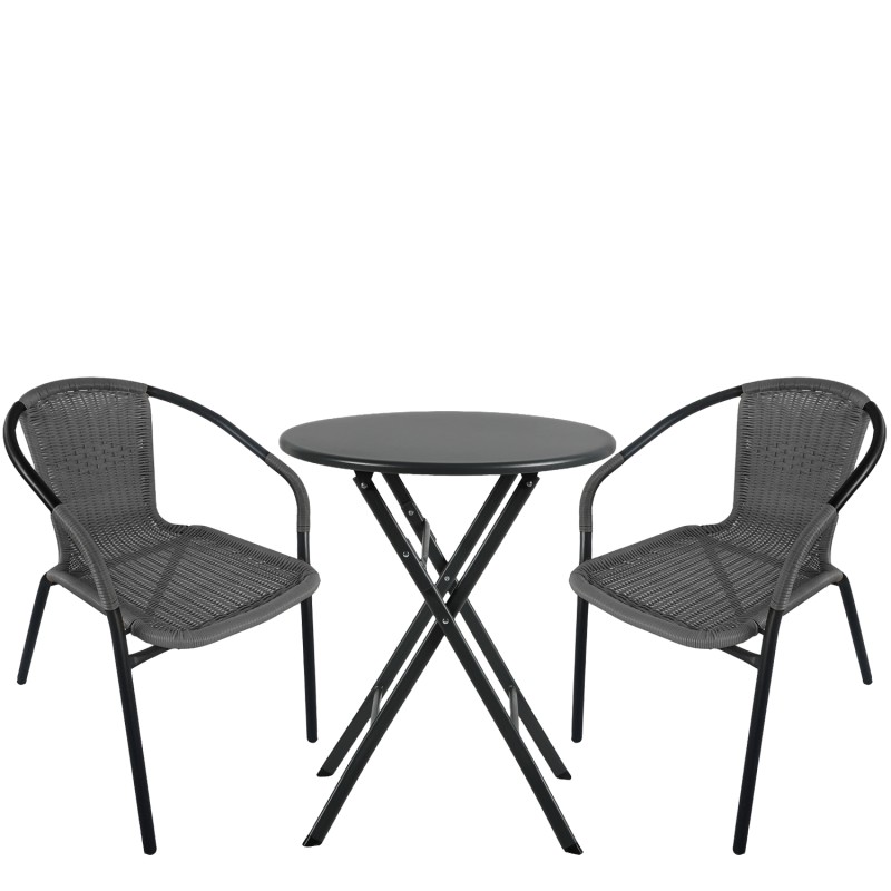 Σετ Τραπεζαρία Κήπου ArteLibre NOVA Μαύρο/Γκρι Rattan/Μέταλλο Με 2 Πολυθρόνες 14990500