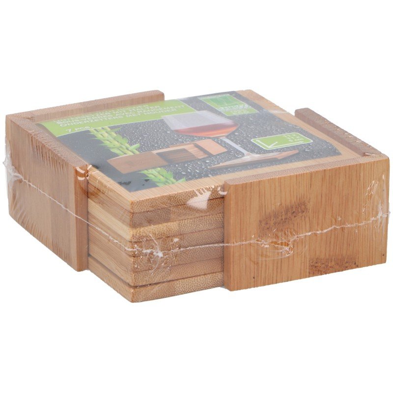Σετ 7τμχ Σουβέρ Σε Βάση Ξύλινη 11x11x5cm