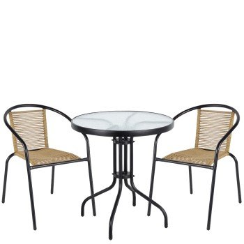 Σετ Τραπεζαρία Κήπου ArteLibre EARTH Μαύρο/Φυσικό Rattan/Γυαλί/Μέταλλο Με 2 Πολυθρόνες 14990516