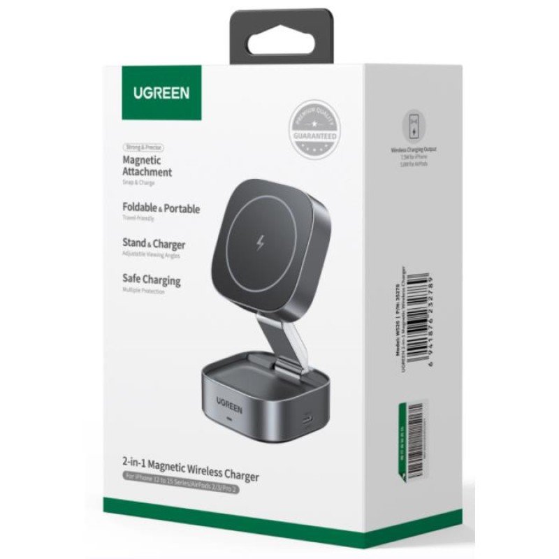 Φορτιστής Σπιτιού 15W Qi UGREEN W526 35278 με Ασύρματη Φόρτιση Magnetic Γκρι