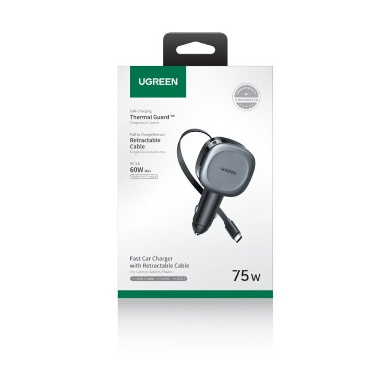 Φορτιστής Αυτοκινήτου 75W UGREEN EC601 55653 2 Θέσεων, με καλώδιο USB-C 60W Γκρί