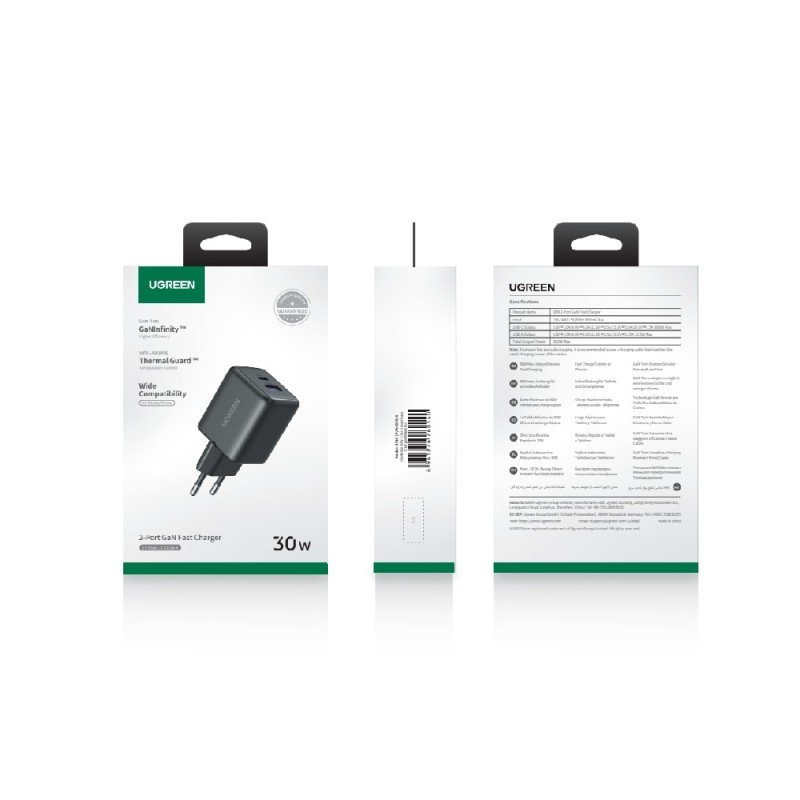 Φορτιστής Σπιτιού GaN PD 30W UGREEN X516 65014 2 Θέσεων Μαύρο