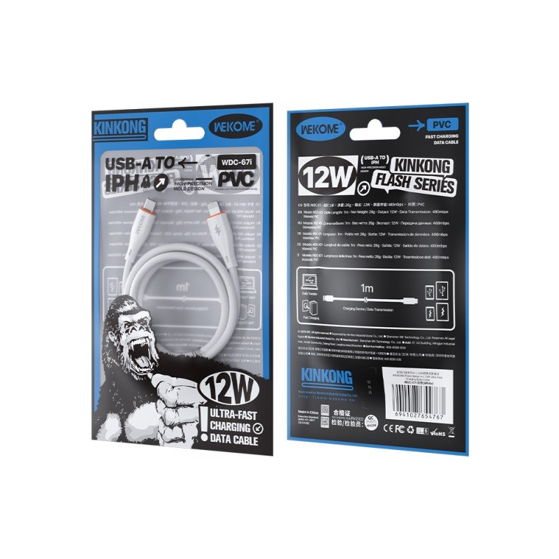 Καλώδιο Φόρτισης WK WDC-67i USB σε Lightning 1m Λευκό