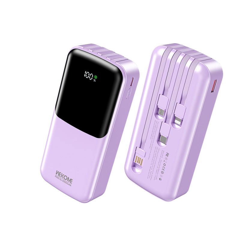 Power Bank 20000mAh PD 22,5W WK WP-66 2 Θέσεων, με καλώδιο USB-C/Lightning/Micro/USB Μωβ