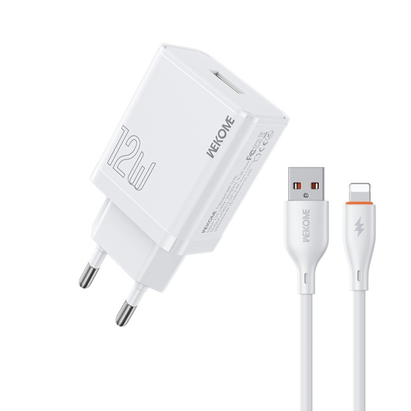 Φορτιστής Σπιτιού 12W WK WP-U76, με καλώδιο Lightning Λευκό