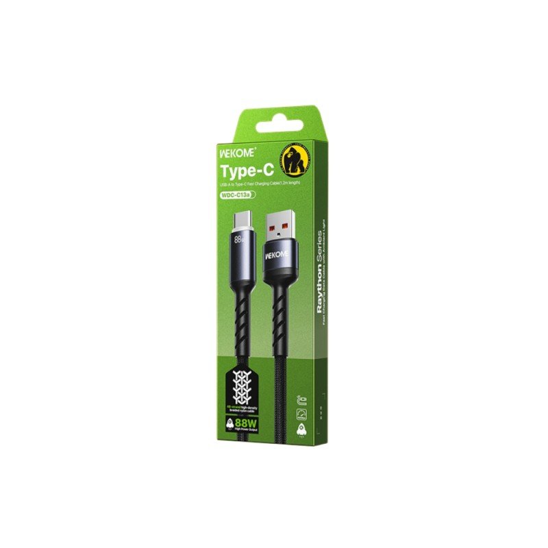 Καλώδιο Φόρτισης με LED WK WDC-C13a USB σε USB-C PD 88W 1.2m Μαύρο