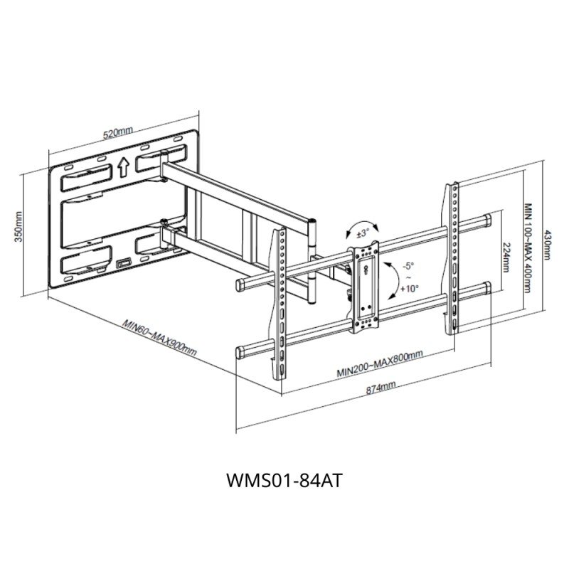Βάση Τηλεόρασης Επιτοίχια Focus Mount WMS01-84AT 37"-75" έως 60kg