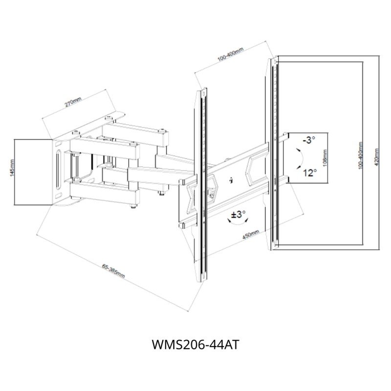 Βάση Τηλεόρασης Επιτοίχια Focus Mount WMS206-44AT 23"-65" έως 45kg