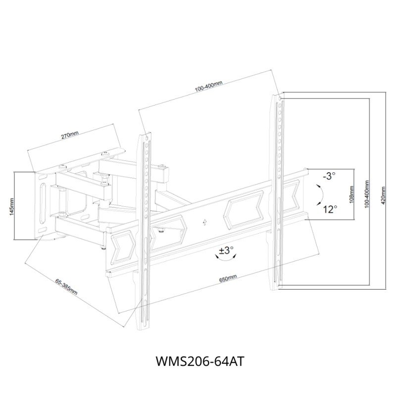Βάση Τηλεόρασης Επιτοίχια Focus Mount WMS206-64AT 32"-75" έως 45kg