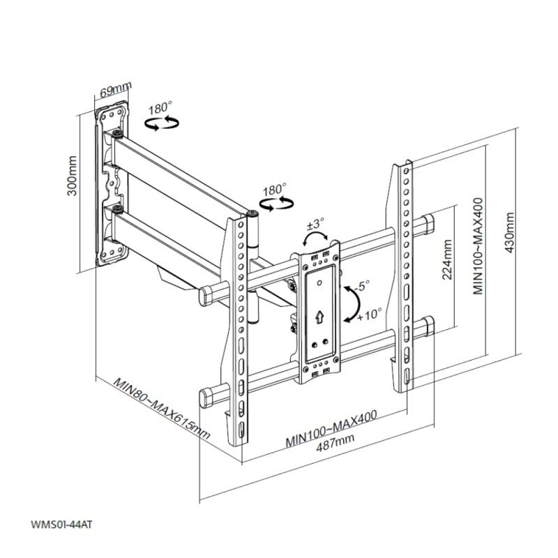 Βάση Τηλεόρασης Επιτοίχια Focus Mount WMS01-44AT 23"-65" έως 40kg