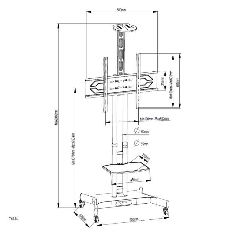 Βάση Τηλεόρασης Επιδαπέδια Focus Mount T633L 42"-85" έως 90kg