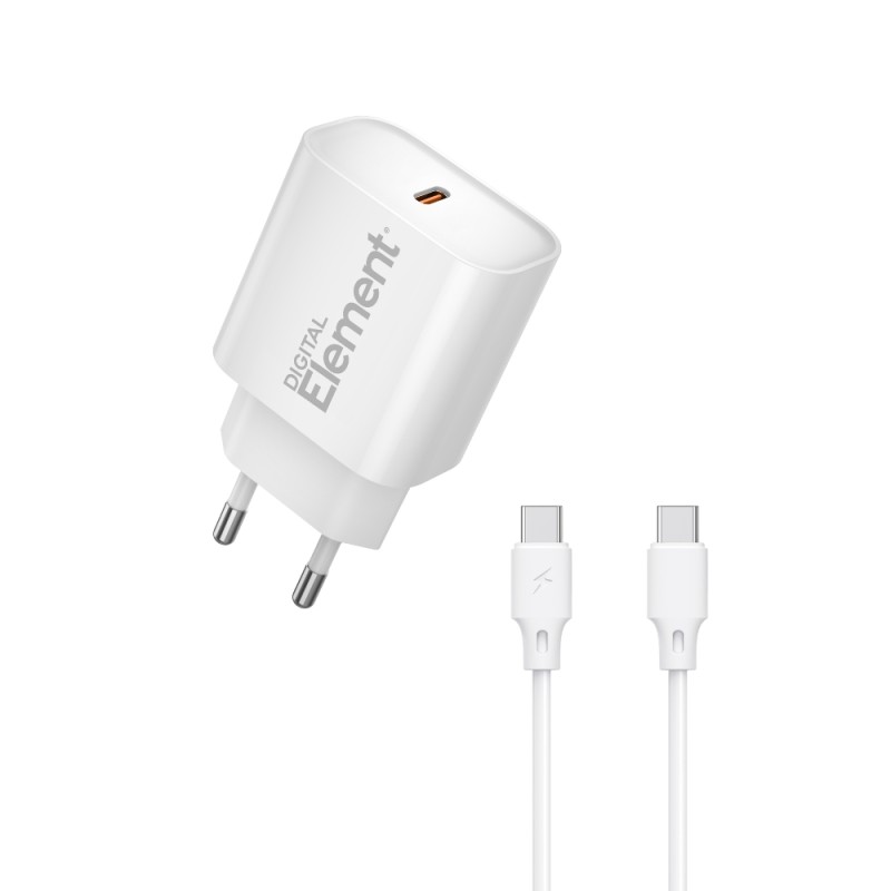 Φορτιστής Σπιτιού GaN PD 20W Element CH-150C 1 Θέσης, με καλώδιo USB-C 65W 1m Λευκό