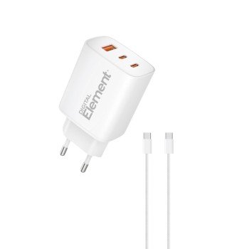Φορτιστής Σπιτιού GaN PD 65W Element CH-450 3 Θέσεων, με καλώδιο USB-C 100W 1m Λευκό