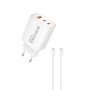 Φορτιστής Σπιτιού GaN PD 65W Element CH-450 3 Θέσεων, με καλώδιο USB-C 100W 1m Λευκό