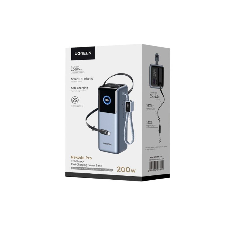 Power Bank 25000mAh PD 200W UGREEN PB728 75702B 2 Θέσεων, με 2 καλώδια USB-C