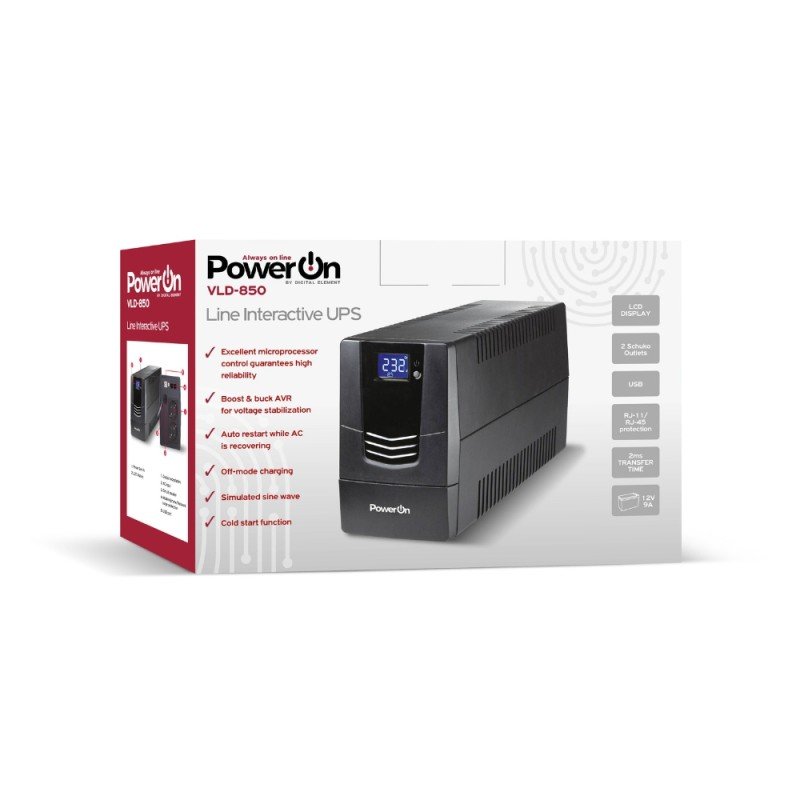 UPS Power On VLD-850 Line Interactive 850VA, με οθόνη