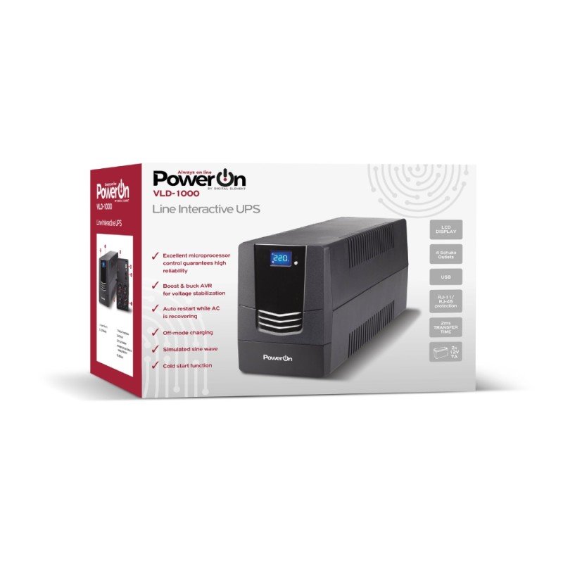 UPS Power On VLD-1000 Line Interactive 1000VA, με οθόνη