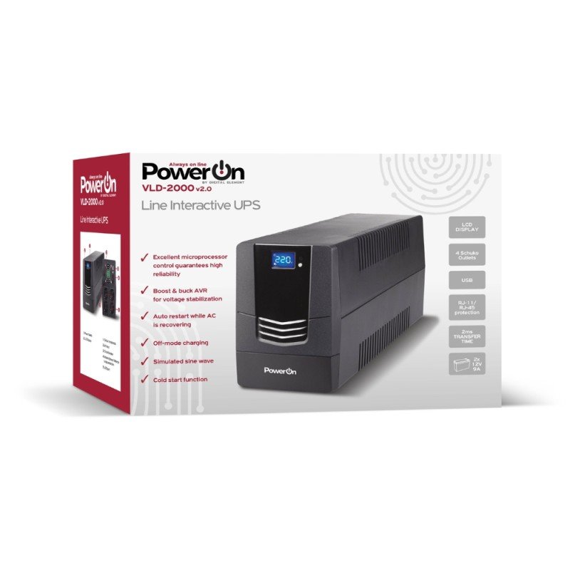 UPS Power On VLD-2000 v2.0 Line Interactive 2000VA, με οθόνη
