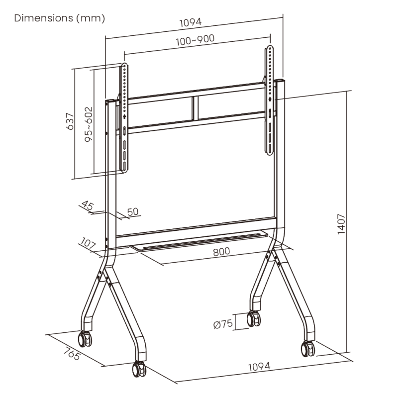 Brateck SlimLift Heavy-Duty TV Cart (55"-90")