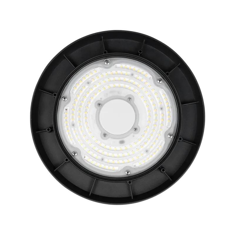 GLOBOSTAR® INDUSTRY 61500 Βιομηχανικό Φωτιστικό Καμπάνα High Bay UFO LED 100W 15000lm SDCM<5 90° AC 85-265V Αδιάβροχο IP65 IK08 Φυσικό Λευκό 5000K - 175 x Sanan Opto SMD Chip & TÜV SÜD Driver - Μαύρο Χυτό Αλουμίνιο - Μ26.5 x Π26.5 x Υ15cm - 5 Χρόνι