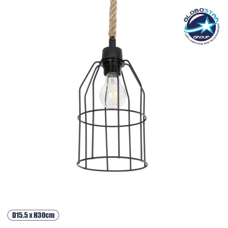 GLOBOSTAR® TALAH 203-0009 Vintage Κρεμαστό Φωτιστικό Οροφής με Ντουί 1 x E27 AC 220-240V IP20 - Μαύρο & Μπεζ - Μ15.5 x Π15.5 x Υ30cm