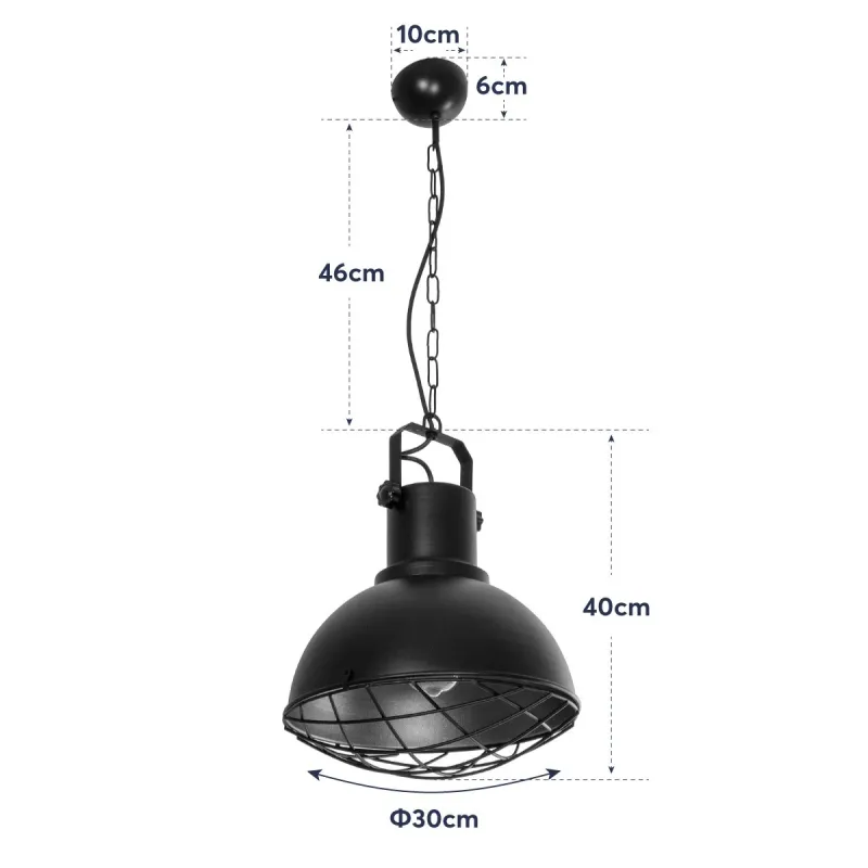 GLOBOSTAR® SIERRA 203-0011 Vintage Κρεμαστό Φωτιστικό Οροφής με Ντουί 1 x E27 AC 220-240V IP20 - Μαύρο & Χρυσό - Μ30 x Π30 x Υ40cm