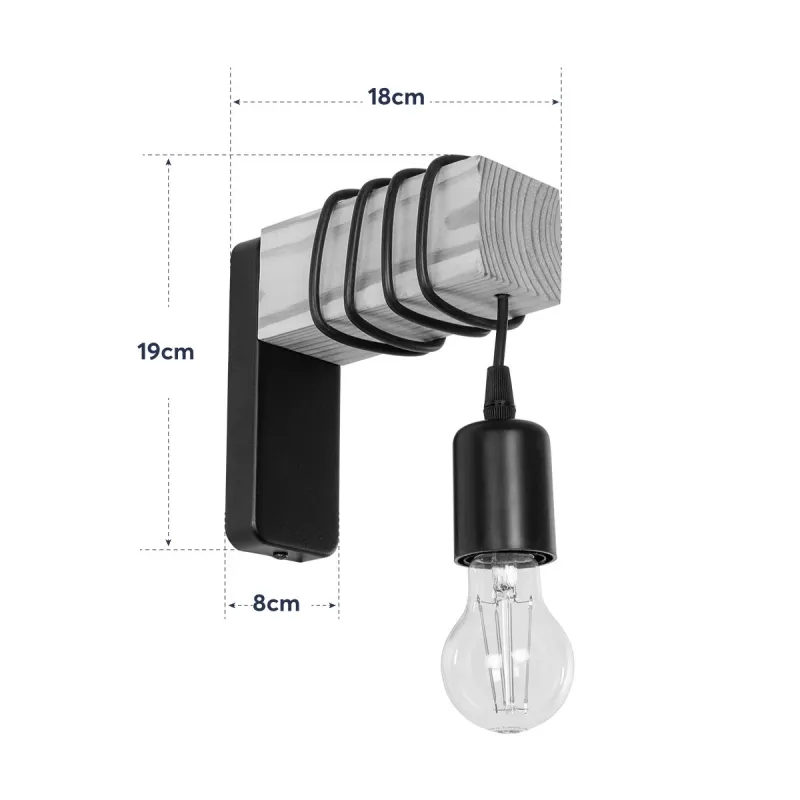 GLOBOSTAR® XYLO 203-0014 Μοντέρνο Φωτιστικό Τοίχου - Απλίκα με Ντουί 1 x E27 AC 220-240V IP20 - Μαύρο & Μπεζ - Μ18 x Π18 x Υ19cm