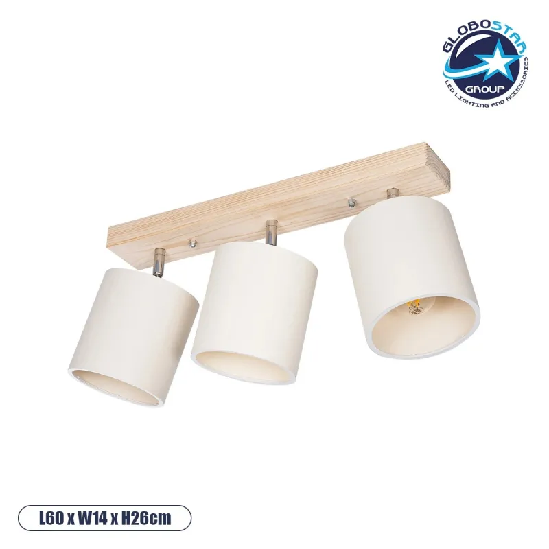 GLOBOSTAR® CUP 203-0058 Vintage Φωτιστικό Οροφής με Ντουί 3 x E27 AC 220-240V IP20 - Λευκό & Μπεζ - Μ60 x Π14 x Υ26cm
