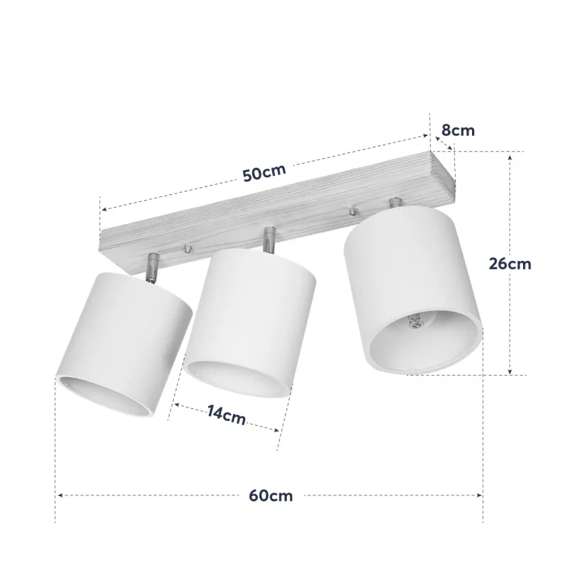 GLOBOSTAR® CUP 203-0058 Vintage Φωτιστικό Οροφής με Ντουί 3 x E27 AC 220-240V IP20 - Λευκό & Μπεζ - Μ60 x Π14 x Υ26cm