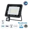 GLOBOSTAR® AURORA 61441 Προβολέας με Ανιχνευτή PIR / Αισθητήρα Κίνησης LED 50W 6250lm 120° AC 220-240V Αδιάβροχο IP67 Ψυχρό Λευκό 6000K - Lumileds SMD Chip - TÜV Rheinland Certified - Μαύρο Ματ - Μ21 x Π5 x Υ21cm - 3 Χρόνια Εγγύηση