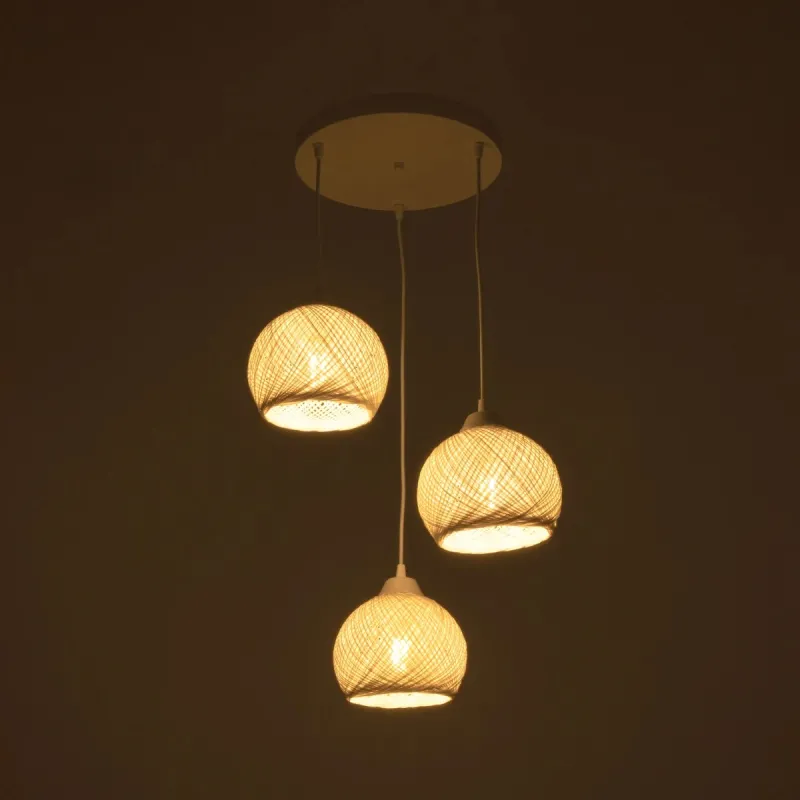 GLOBOSTAR® YASAM 203-0023 Vintage Κρεμαστό Φωτιστικό Οροφής με Ντουί 3 x E27 AC 220-240V IP20 - Λευκό - Μ42 x Π42 x Υ54cm