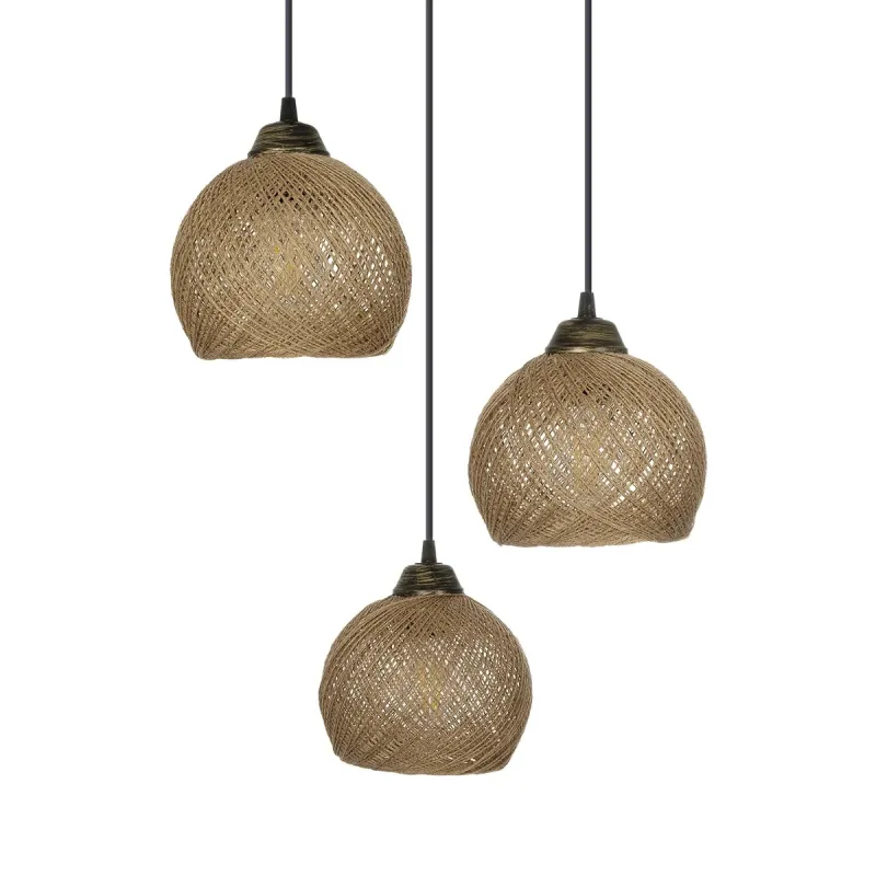 GLOBOSTAR® YASAM 203-0025 Vintage Κρεμαστό Φωτιστικό Οροφής με Ντουί 3 x E27 AC 220-240V IP20 - Καφέ - Μ42 x Π42 x Υ54cm