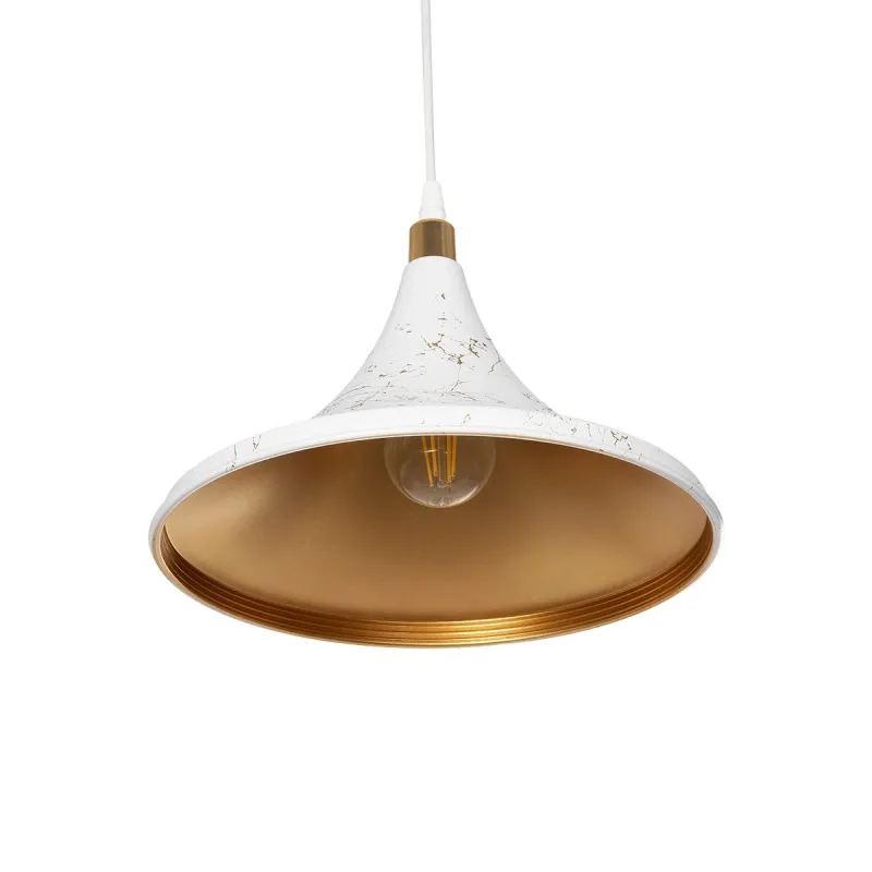 GLOBOSTAR® MARBLE 203-0098 Μοντέρνο Κρεμαστό Φωτιστικό Οροφής με Ντουί 1 x E27 AC 220-240V IP20 - Λεύκο & Χρυσό - Μ30 x Π30 x Υ20cm