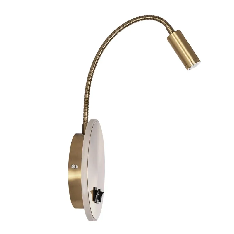 GLOBOSTAR® GOOSE 61697 Μοντέρνο Φωτιστικό Τοίχου - Απλίκα Ξενοδοχείου Reading Light με Φορτιστή USB 3A LED 6W 540lm 36° & 360° AC 220-240V IP20 Θερμό Λευκό 2700K - CREE XPE & Lumileds SMD Chip - Χρυσό Βούρτσας - Μ15.5 x Π15 x Υ30.5cm - 3 Χρόνια Εγ