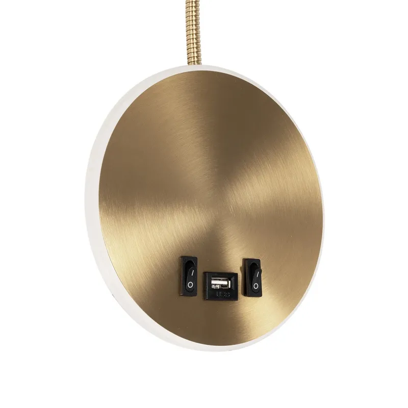 GLOBOSTAR® GOOSE 61697 Μοντέρνο Φωτιστικό Τοίχου - Απλίκα Ξενοδοχείου Reading Light με Φορτιστή USB 3A LED 6W 540lm 36° & 360° AC 220-240V IP20 Θερμό Λευκό 2700K - CREE XPE & Lumileds SMD Chip - Χρυσό Βούρτσας - Μ15.5 x Π15 x Υ30.5cm - 3 Χρόνια Εγ