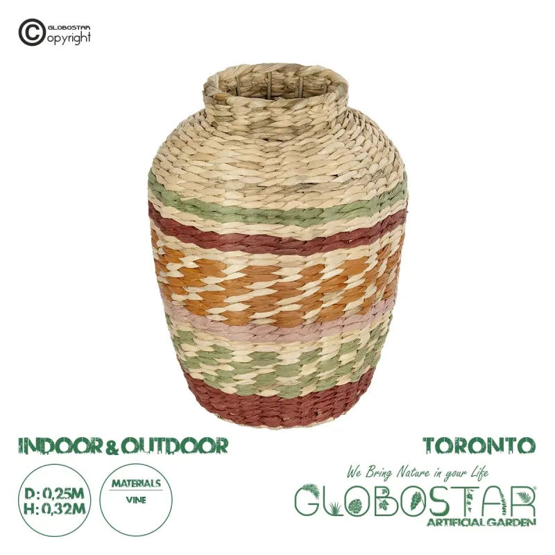GLOBOSTAR® Artificial Garden TORONTO 21224 Διακοσμητικό Πλεκτό Βάζο - Καλάθι - Μπεζ & Πολύχρομο - Π25 x M25 x Υ32cm