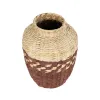 GLOBOSTAR® Artificial Garden TOULOUSE 21225 Διακοσμητικό Πλεκτό Βάζο - Καλάθι - Μπεζ & Κόκκινο - Π25 x M25 x Υ32cm