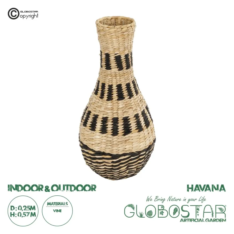 GLOBOSTAR® Artificial Garden HAVANA 21230 Διακοσμητικό Πλεκτό Βάζο - Καλάθι - Μπεζ & Μαύρο - Π25 x M25 x Υ57cm GLOBOSTAR® Artificial Garden HAVANA 21230 Διακοσμητικό Πλεκτό Βάζο - Καλάθι - Μπεζ & Μαύρο - Π25 x M25 x Υ57cm