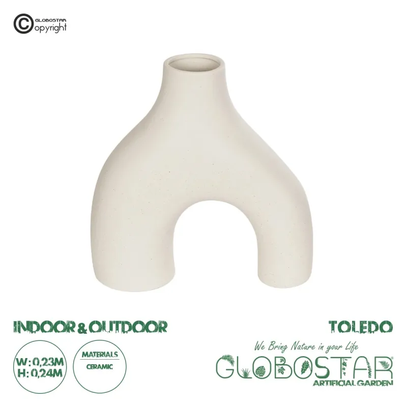 GloboStar® Artificial Garden TOLEDO 21250 Διακοσμητικό Κεραμικό Βάζo Μπεζ Π23 x Μ10 x Υ24 cm