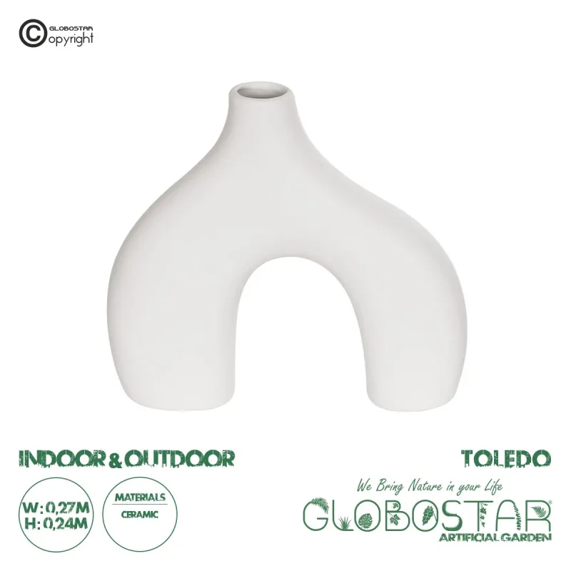 GloboStar® Artificial Garden TOLEDO 21251 Διακοσμητικό Κεραμικό Βάζo Λευκό Π27 x Μ6 x Υ24 cm