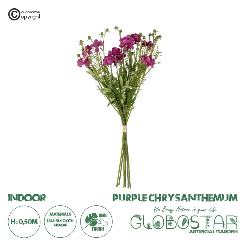 GloboStar® Artificial Garden PURPLE CHRYSANTHEMUM BOUQUET 21329 Τεχνητό Διακοσμητικό Μπουκέτο Μωβ Χρυσάνθεμο Y50cm
