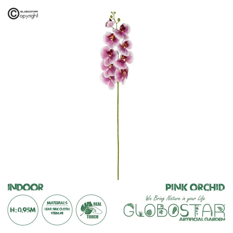 GloboStar® Artificial Garden PINK ORCHID BRANCH 21407 Τεχνητό Διακοσμητικό Κλαδί Ροζ Ορχιδέα Y95cm