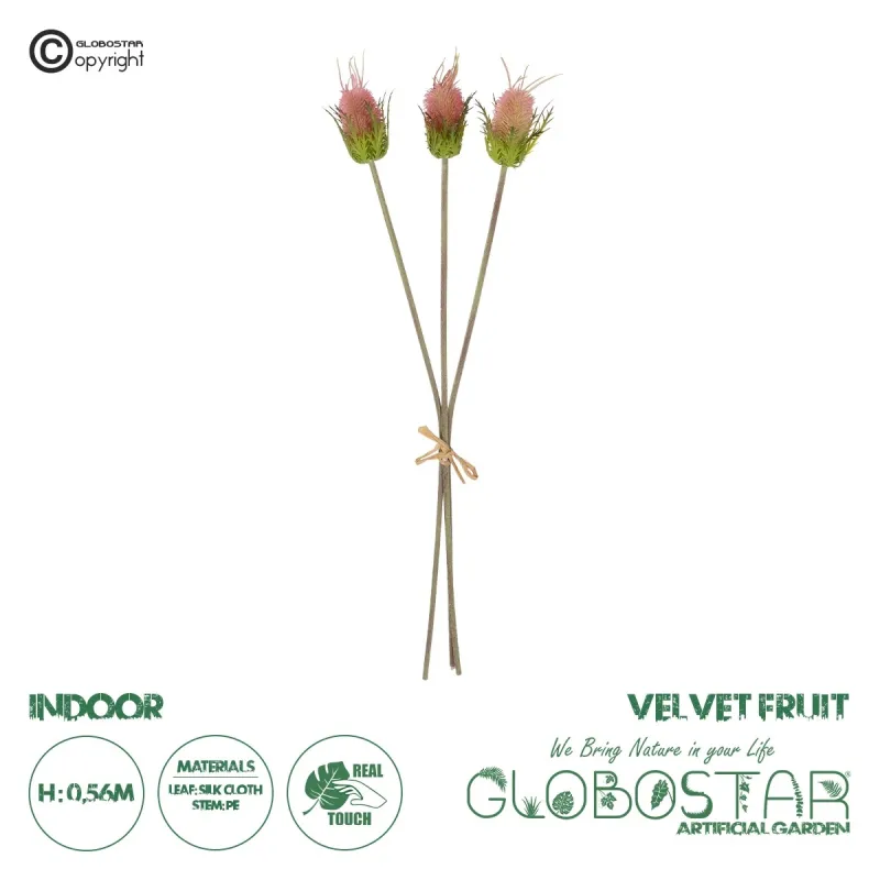 GloboStar® Artificial Garden PINK VELVET FRUIT BOUQET 21377 Τεχνητό Διακοσμητικό  Μπουκέτο Βερμπάσκο Y56cm