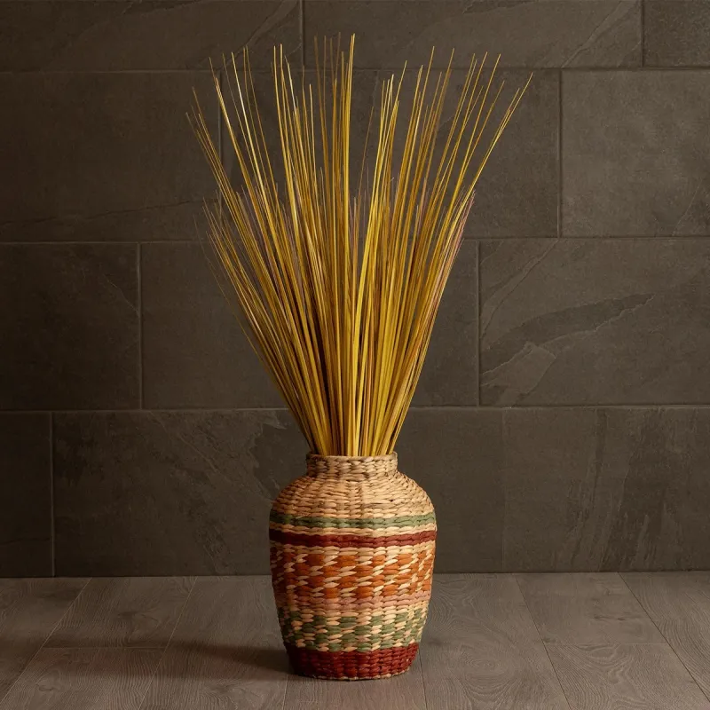 GLOBOSTAR® Artificial Garden TORONTO 21224 Διακοσμητικό Πλεκτό Βάζο - Καλάθι - Μπεζ & Πολύχρομο - Π25 x M25 x Υ32cm