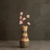 GLOBOSTAR® Artificial Garden BOLOGNA 21228 Διακοσμητικό Πλεκτό Βάζο - Καλάθι - Μπεζ & Μαύρο - Π20 x M20 x Υ42cm