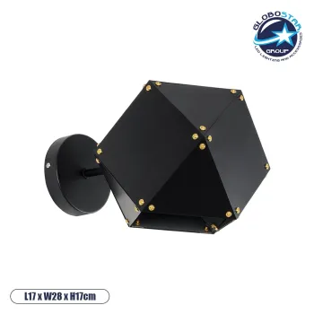 GLOBOSTAR® WELLES 00794 Μοντέρνο Φωτιστικό Τοίχου - Απλίκα με Ντουί 1 x E14 AC 220-240V IP20 - Μαύρο - Μ17 x Π28 x Υ17cm
