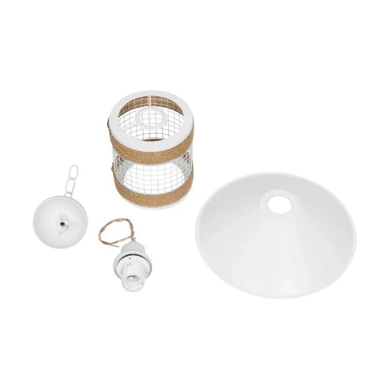 GLOBOSTAR® GLORA 201-0089 Vintage Κρεμαστό Φωτιστικό Οροφής με Ντουί 1 x E27 AC 220-240V IP20 - Λευκο & Μπεζ - Μ30 x Π30 x Υ29cm