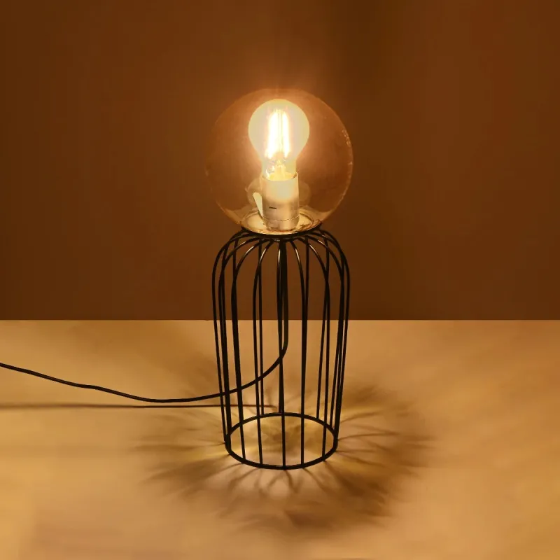 GLOBOSTAR® ZENITH 201-0094 Vintage Επιτραπέζιο Φωτιστικό Πορτατίφ με Ντουί 1 x E27 AC 220-240V IP20 - Μαύρο & Μελί - Μ15 x Π15 x Υ40cm