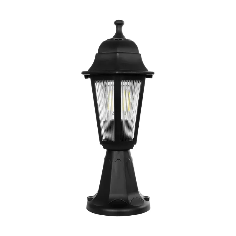 GloboStar® VITRO 203-0190 Vintage Επιδαπέδιο Φωτιστικό Φαναράκι Μονόφωτο 1 x E27 IP44 Μαύρο & Διάφανο Πλαστικό - Μ17 x Π17 x Υ40cm