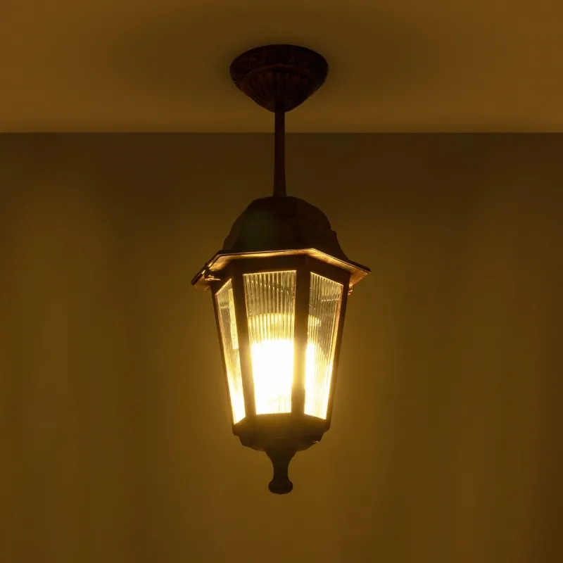 GLOBOSTAR® VITRO 203-0194 Vintage Φωτιστικό Οροφής με Ντουί 1 x E27 AC 220-240V IP44 - Χάλκινο - Μ17 x Π17 x Υ28cm